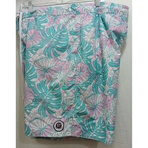 Newport Blue Men XXL Swim Trunks 39” Tropical Banana Leaf Board Shorts Mesh Line